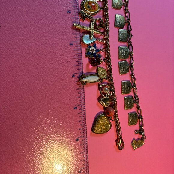 2 Religious Catholic Christian Charms Bracelets 10 commandments Cross Heart - Picture 2 of 6